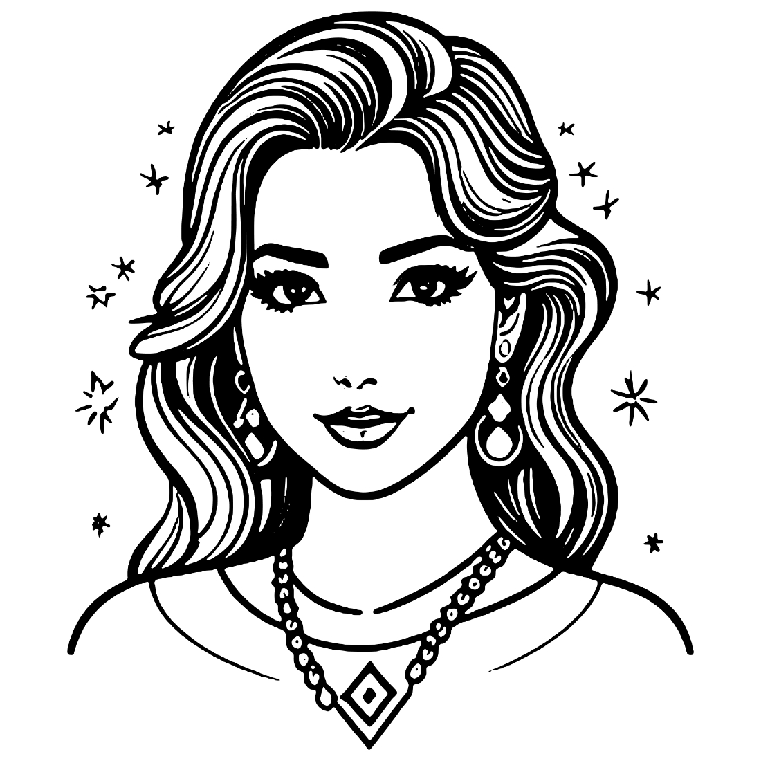 Beauty girl line artwork with white background vector adobe Illustrator preview image.
