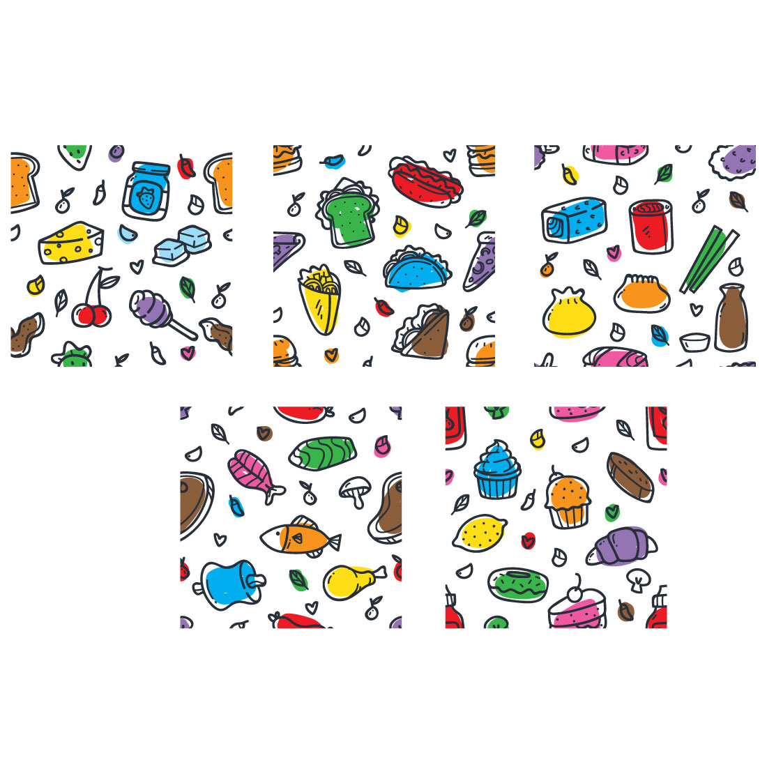 Food and Beverages Doodle Pattern preview image.