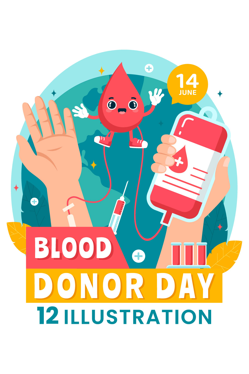 12 World Blood Donor Day Illustration pinterest preview image.