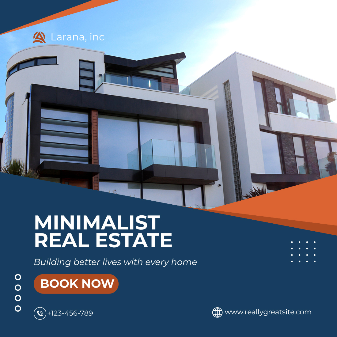 Blue and Orange Minimalist Real Estate Promotion Instagram Post cover image.