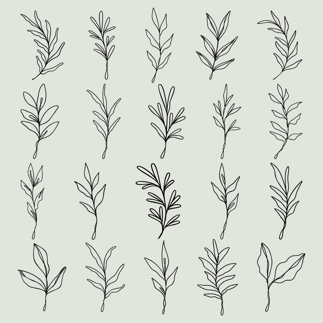 Leaf Line Art Bundle | Set Of 20 Drawn Leaves | Botanical Vector Illustrations | Decorative Foliage Designs | Leafy Nature Plant Artwork preview image.