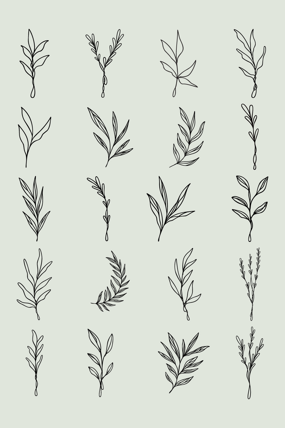 Leaf Line Art Bundle | Set Of 20 Drawn Leaves | Botanical Vector Illustrations | Decorative Foliage Designs | Leafy Nature Plant Artwork pinterest preview image.