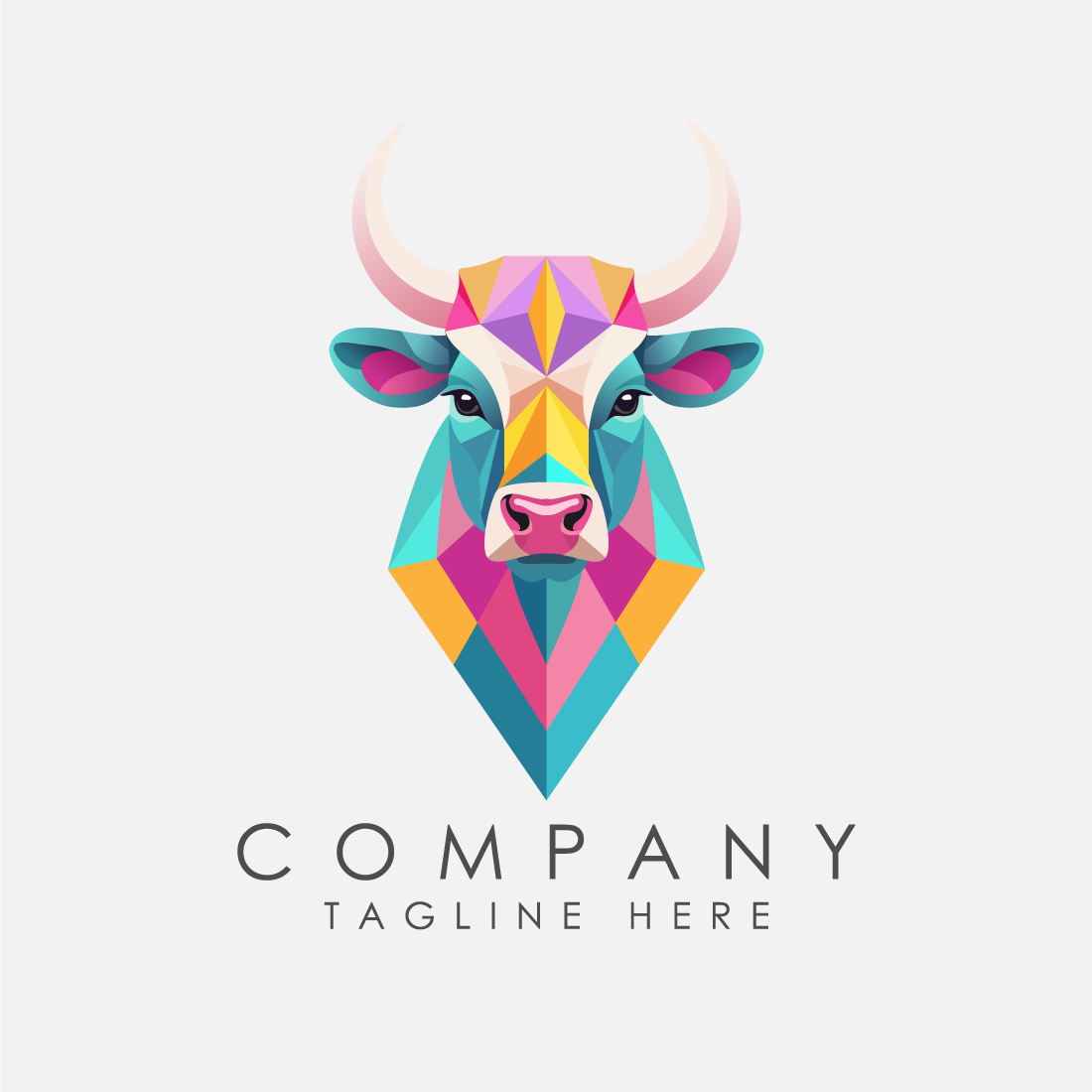 Geometric bull head logo design vector illustration preview image.