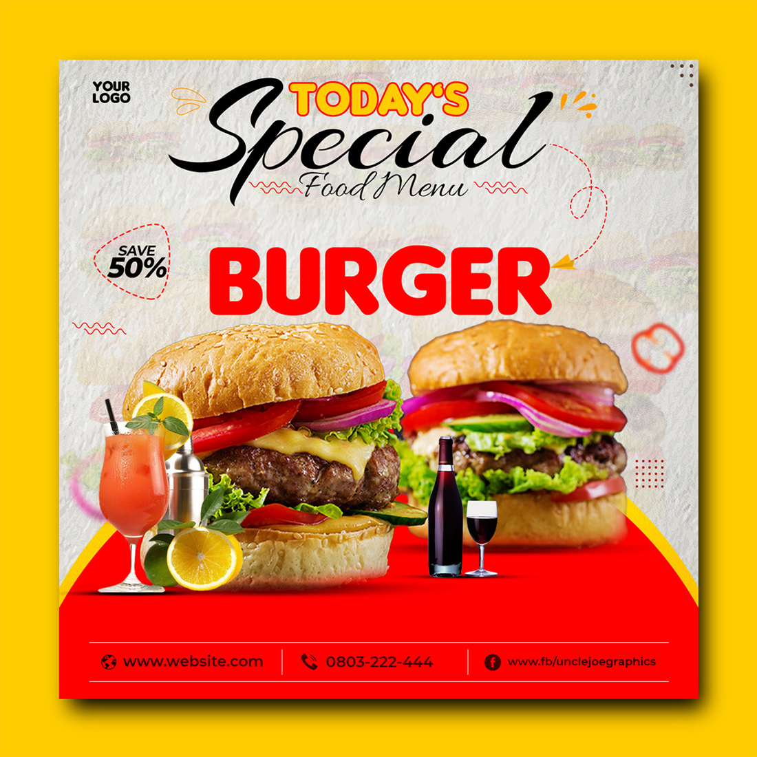 Restaurant Food Flyer Template Design With Burger preview image.