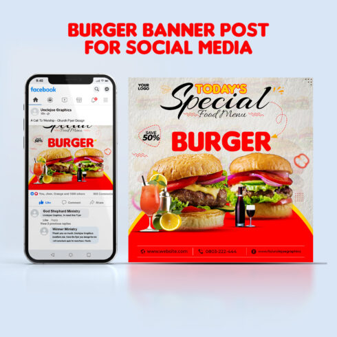 Restaurant Food Flyer Template Design With Burger cover image.