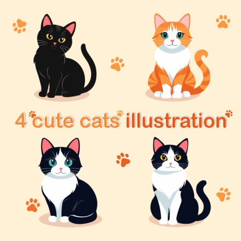 4 Cute Cats Illustration cover image.