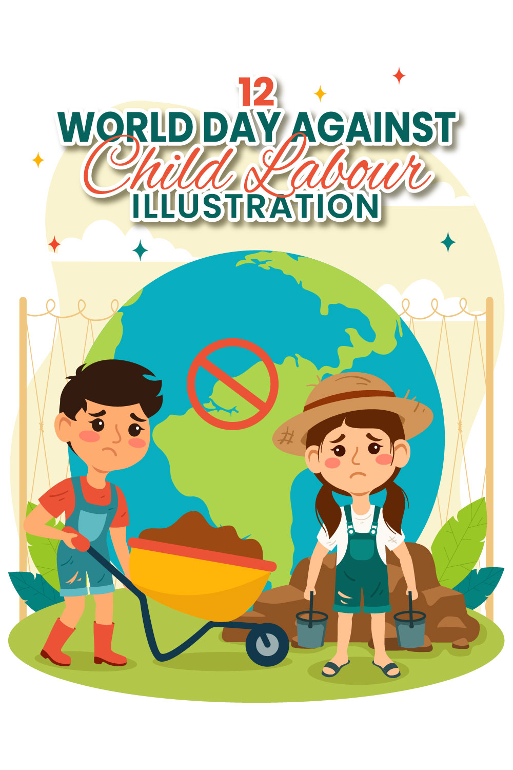 12 World Day Against Child Labour Illustration pinterest preview image.