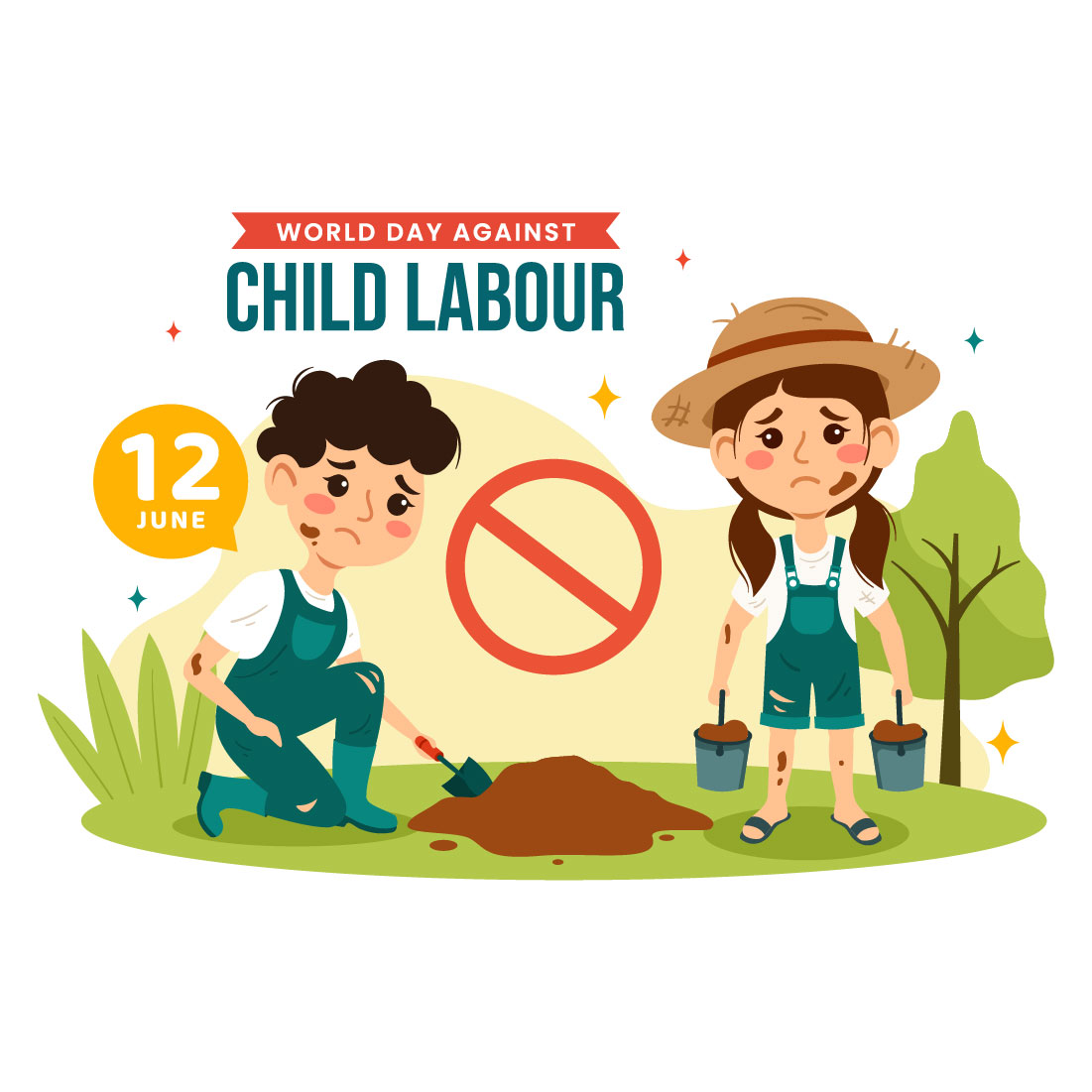12 World Day Against Child Labour Illustration preview image.