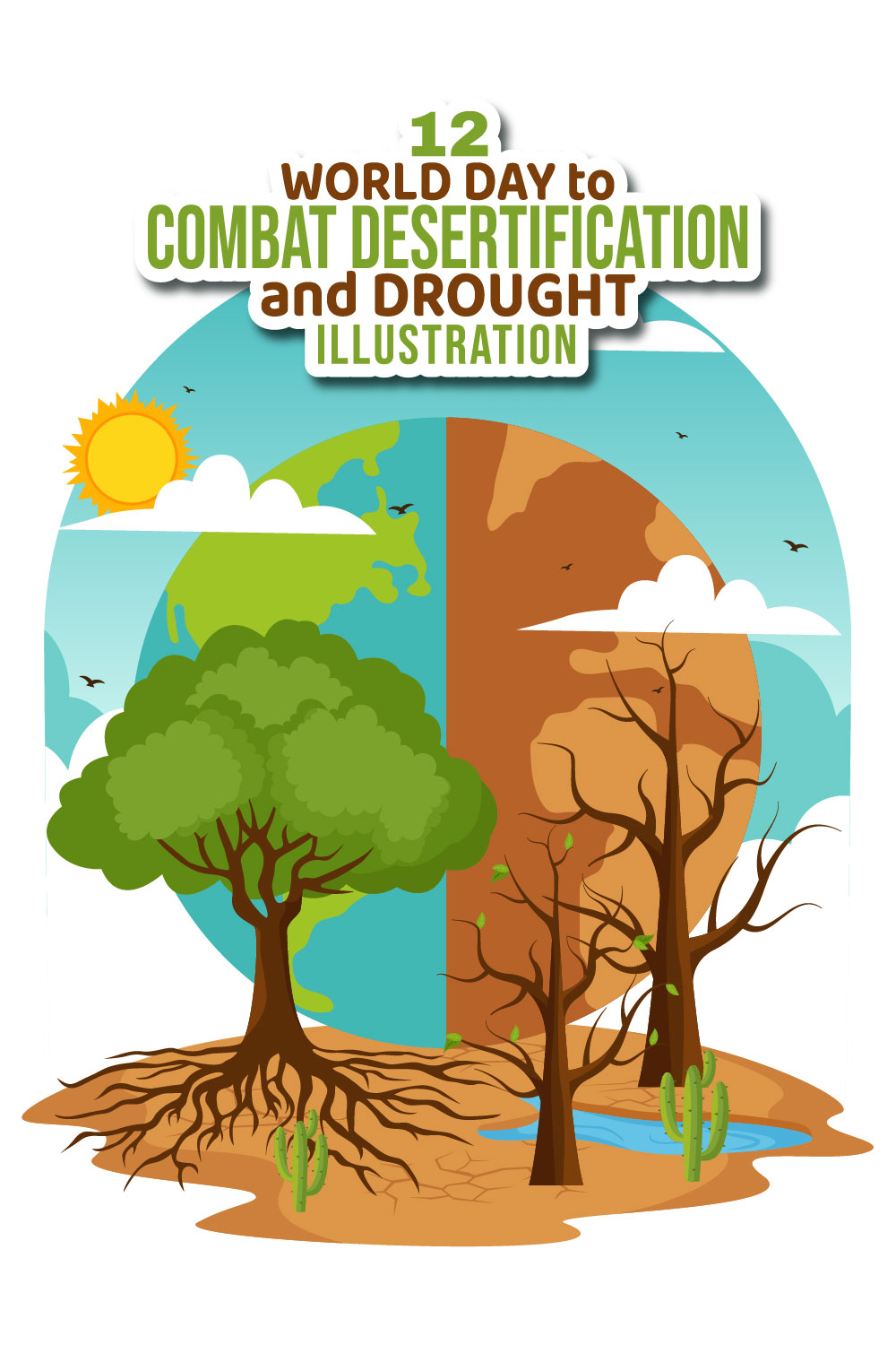12 Day to Combat Desertification and Drought Illustration pinterest preview image.