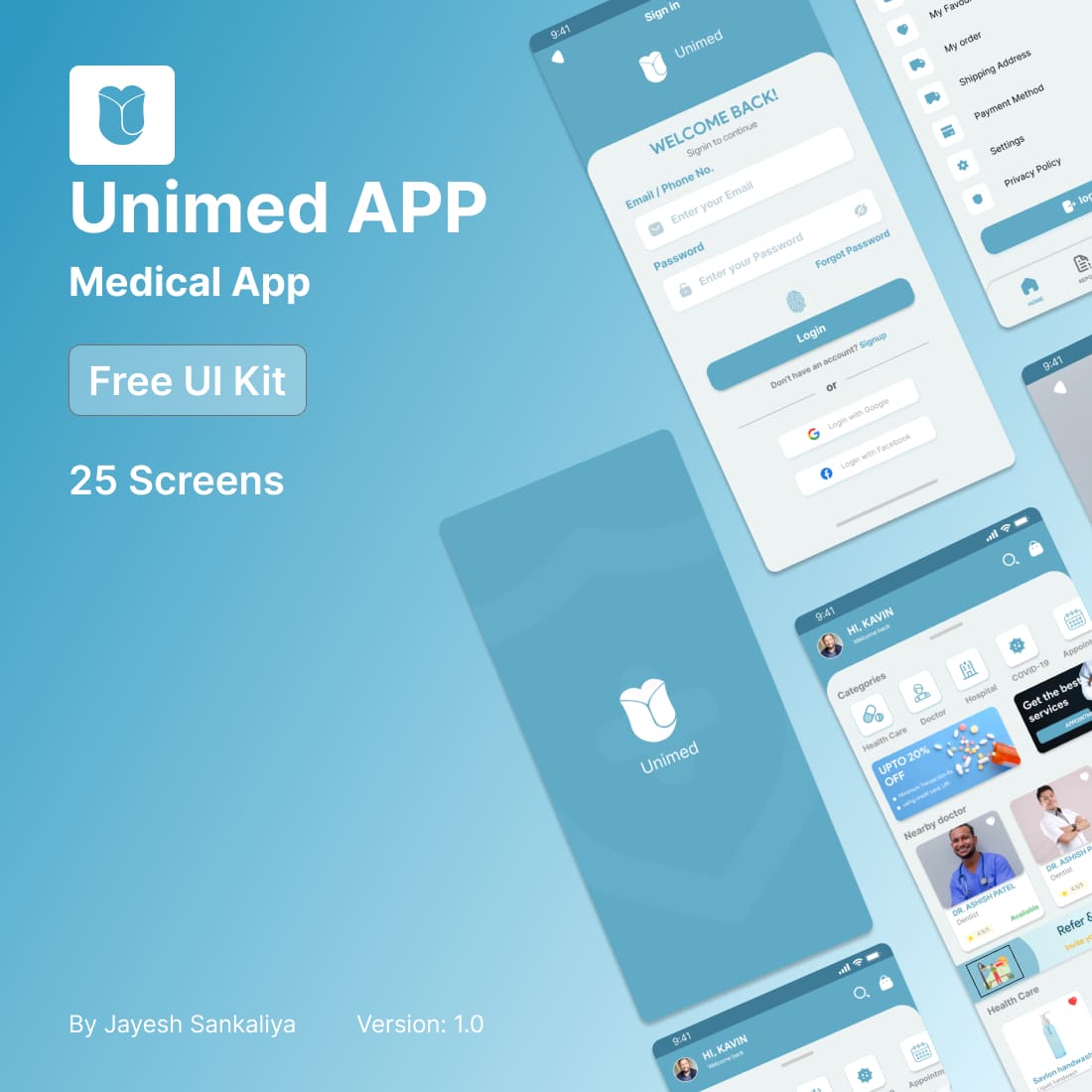 Unimed Fimga App UI kit Template cover image.