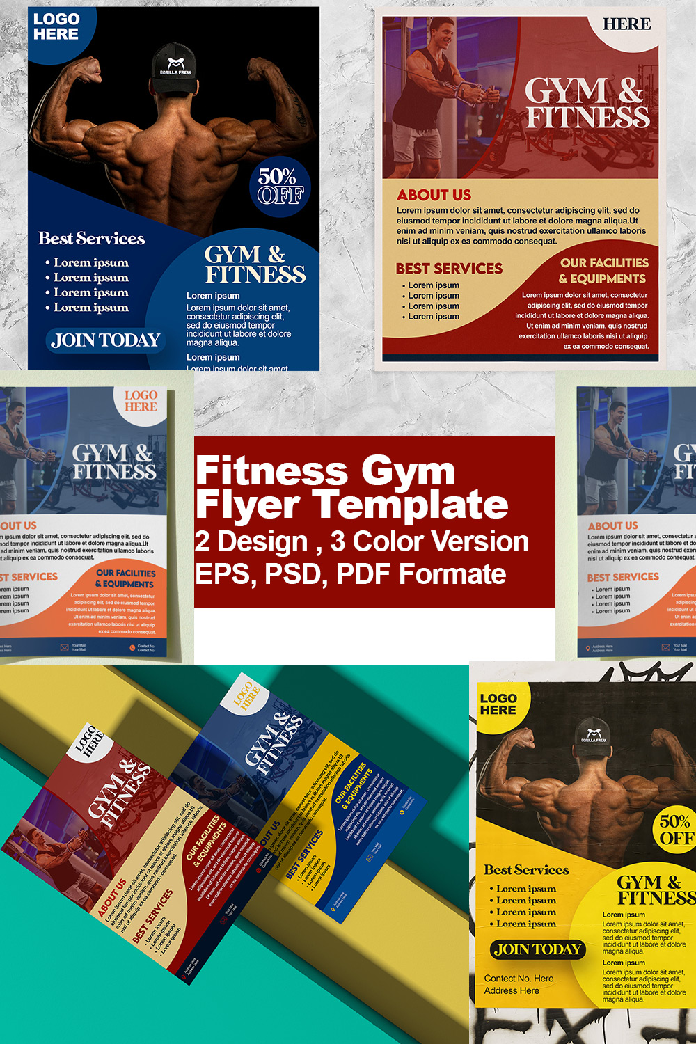 Fitness Gym Flyer Template pinterest preview image.