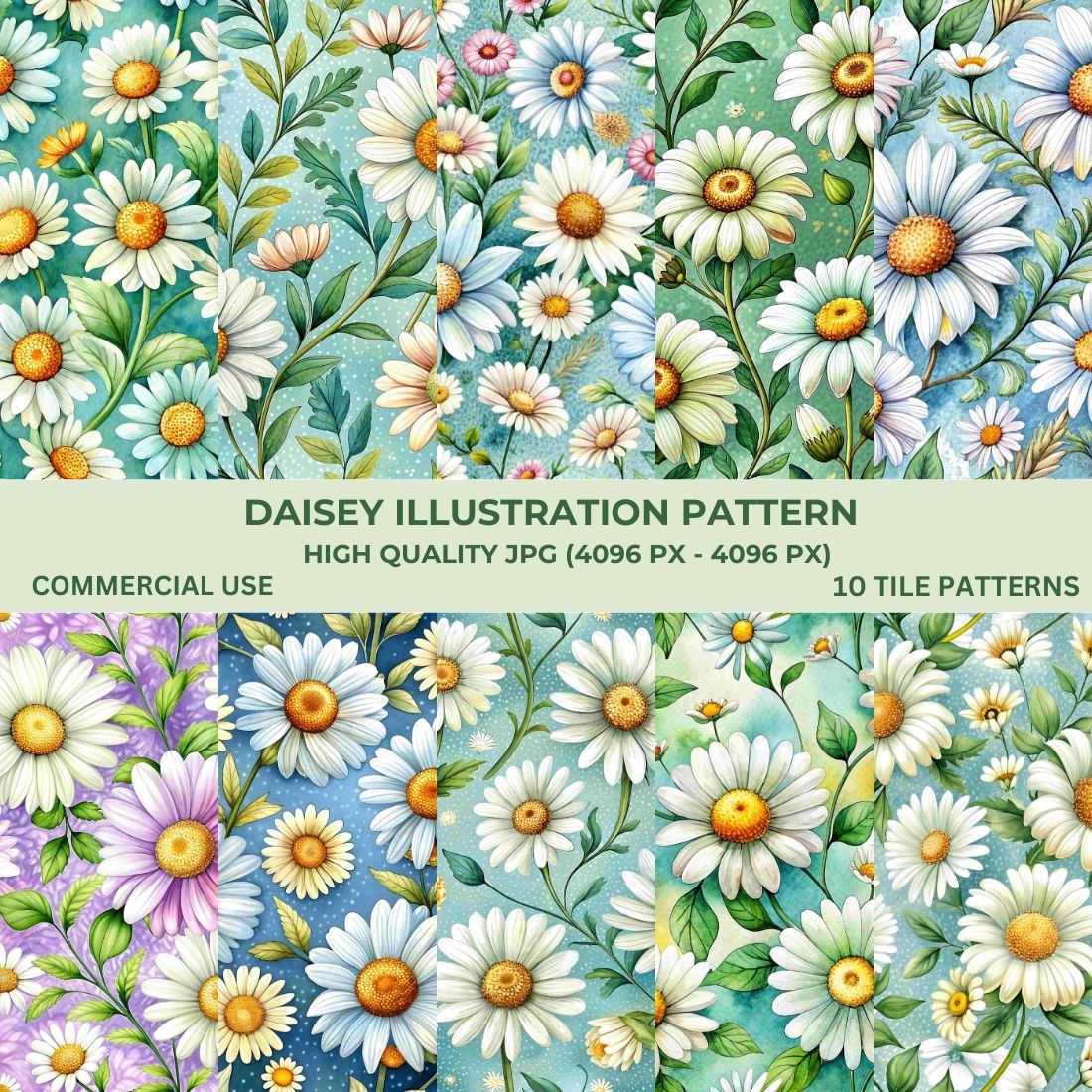 Daisy Illustration Pattern Bundle Vibrant Floral Designs preview image.