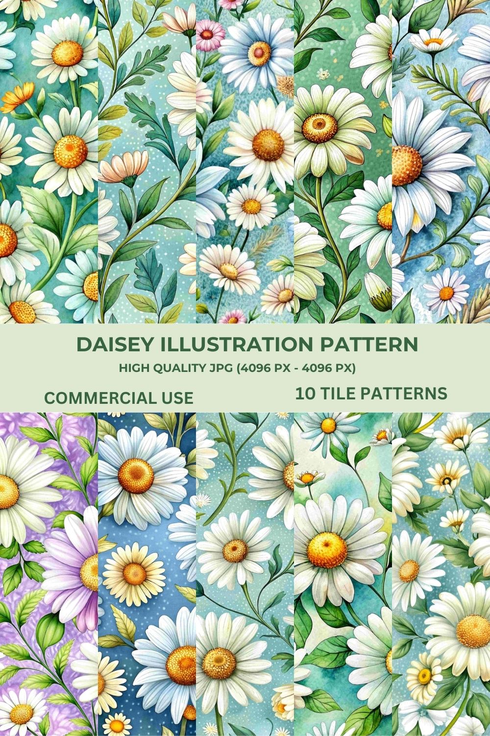 Daisy Illustration Pattern Bundle Vibrant Floral Designs pinterest preview image.