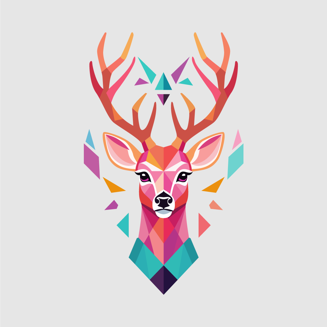 Geometric Deer Colorful Logo Deer Head Logo Design Vector illustration preview image.