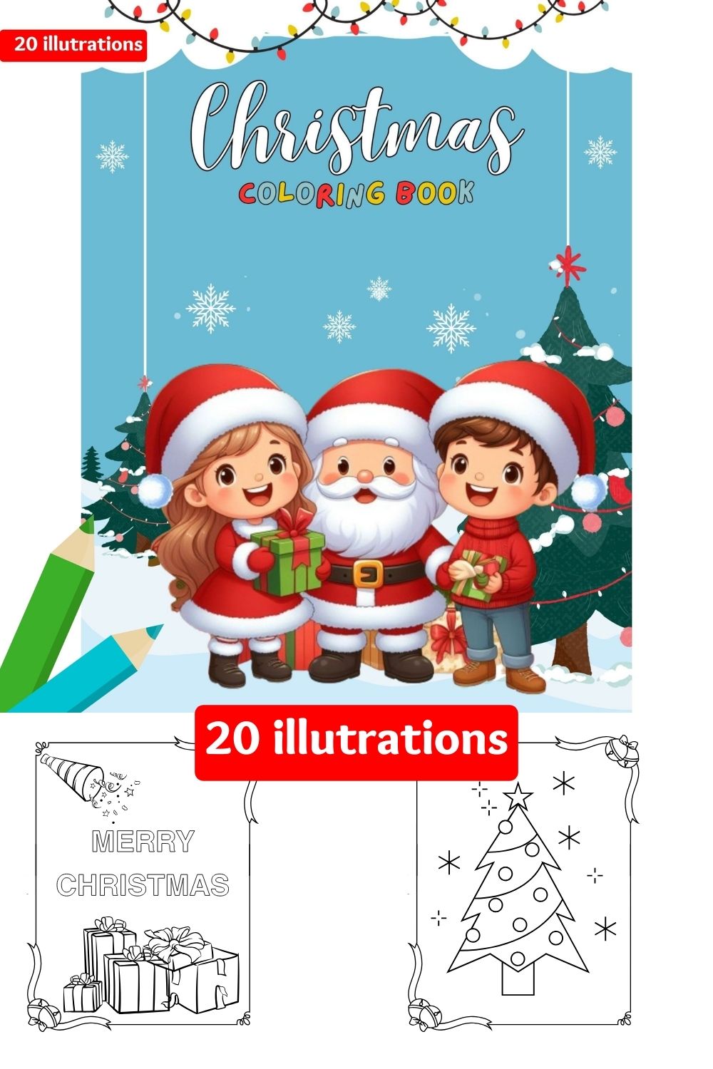 Christmas Coloring Book pinterest preview image.