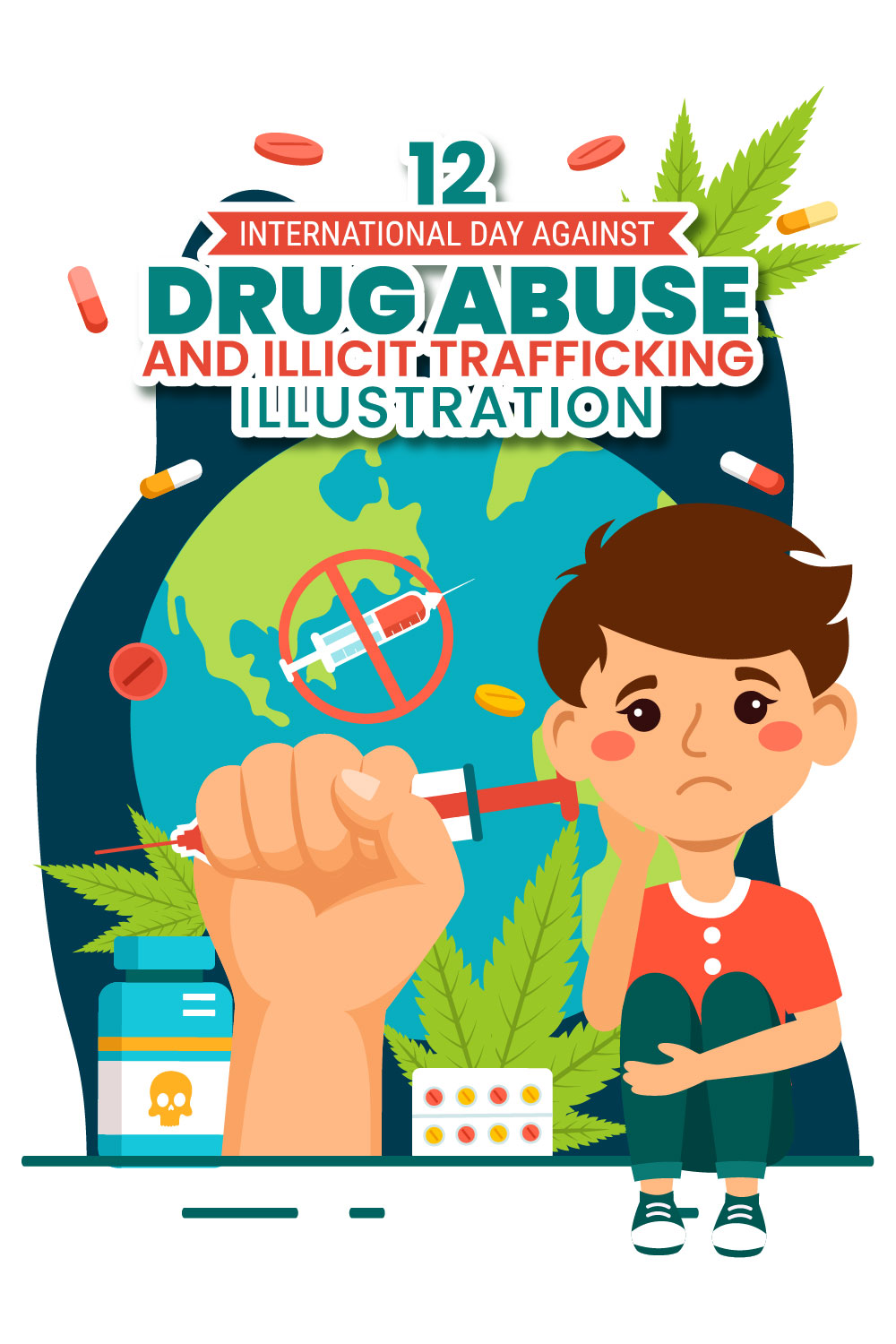 12 Drug Abuse and Trafficking illustration pinterest preview image.