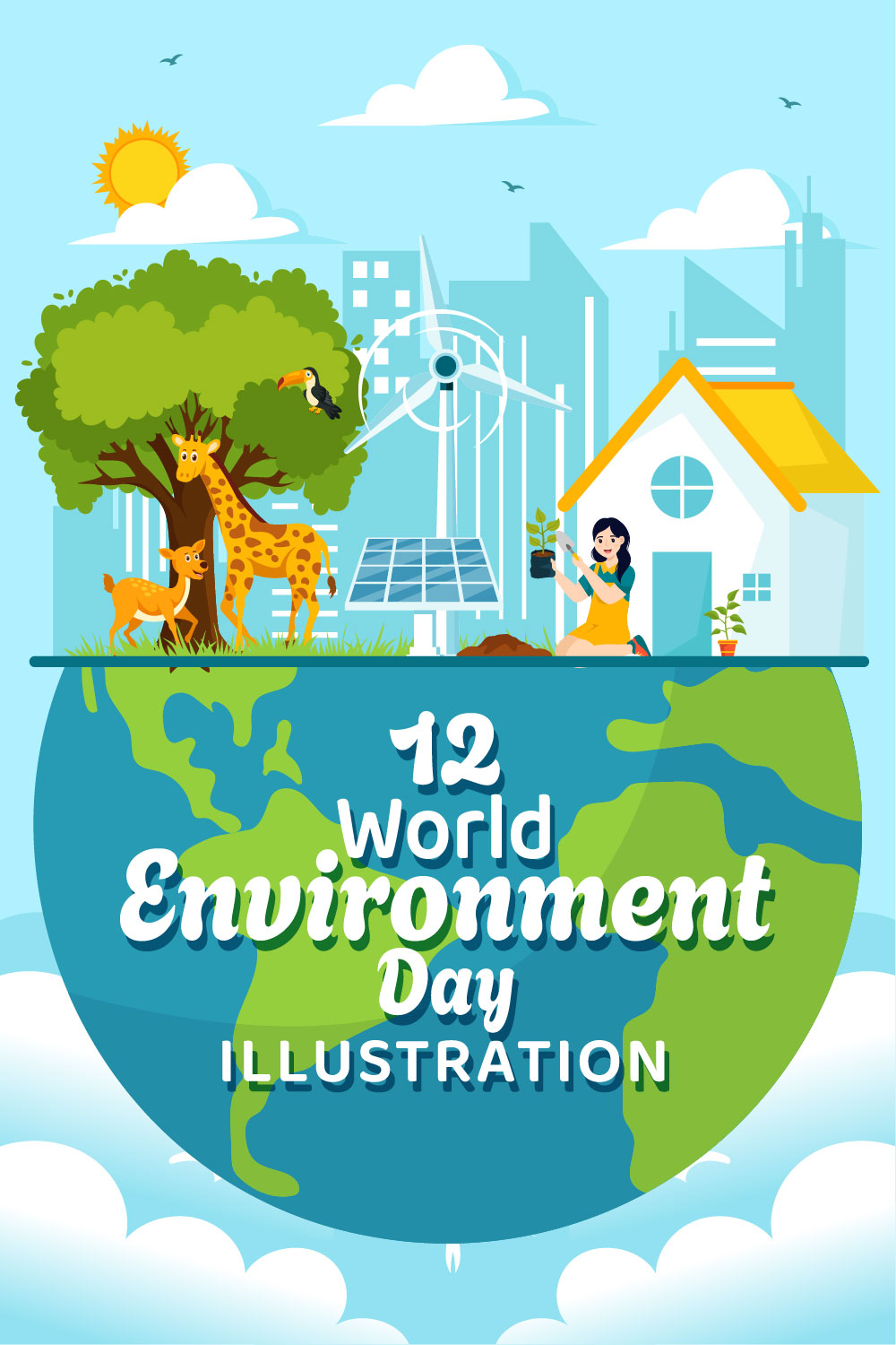12 World Environment Day Illustration pinterest preview image.