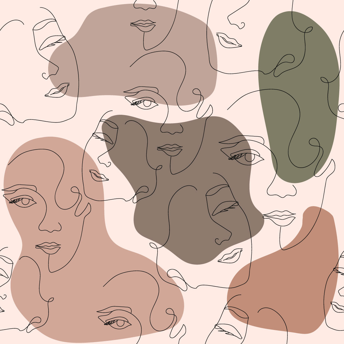 Face Line Art Seamless Pattern preview image.