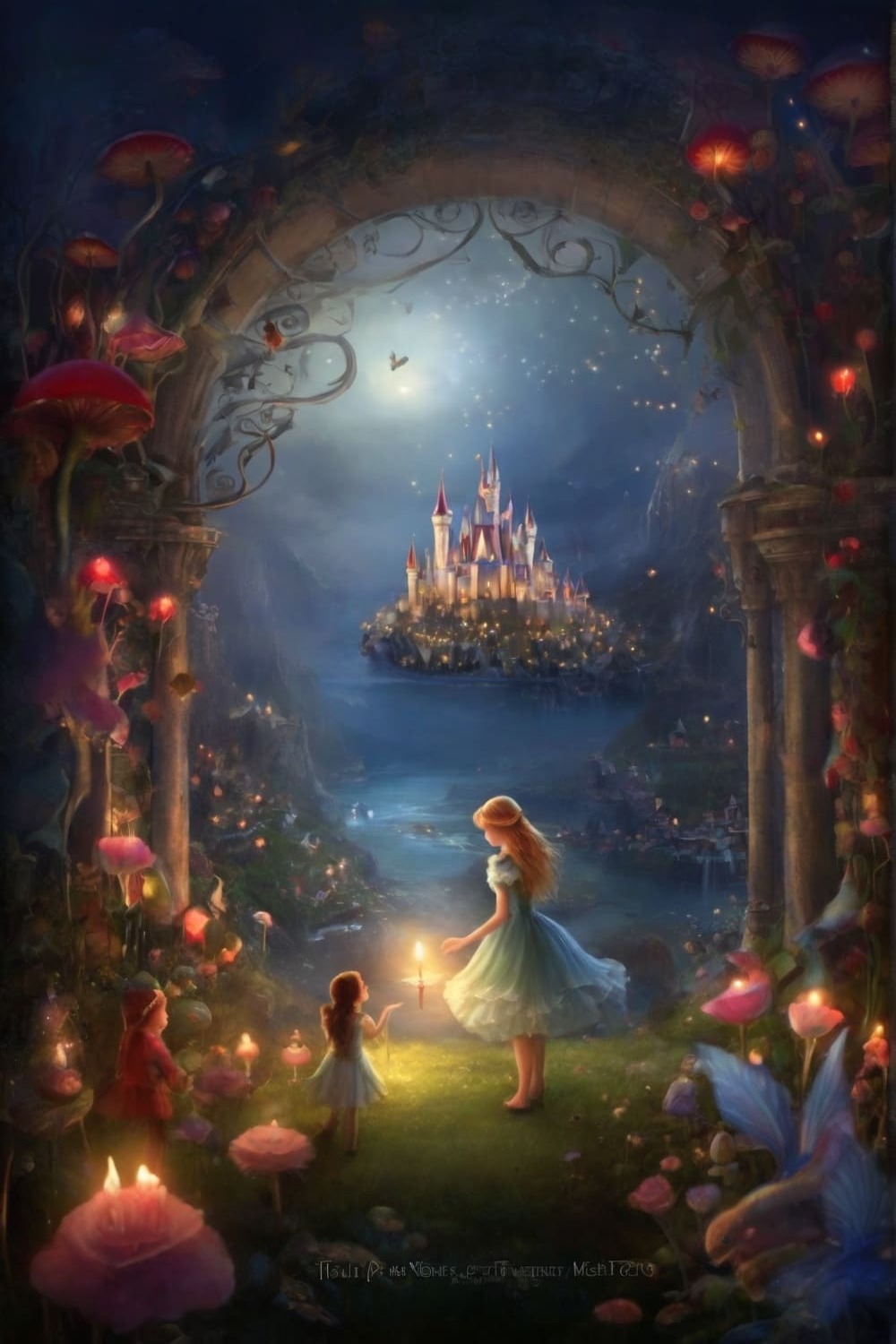 fairy forest, castle, girl, fairy tale pinterest preview image.