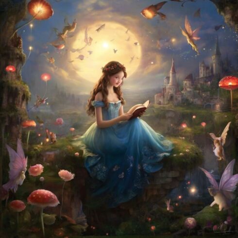 fairy forest, castle, girl, fairy tale cover image.