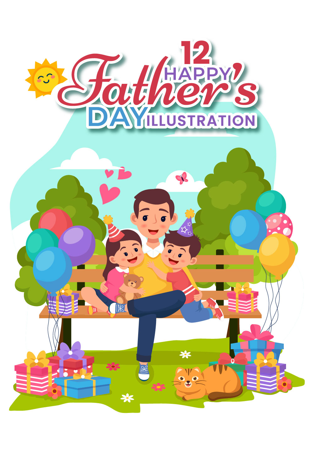 12 Happy Fathers Day Illustration pinterest preview image.