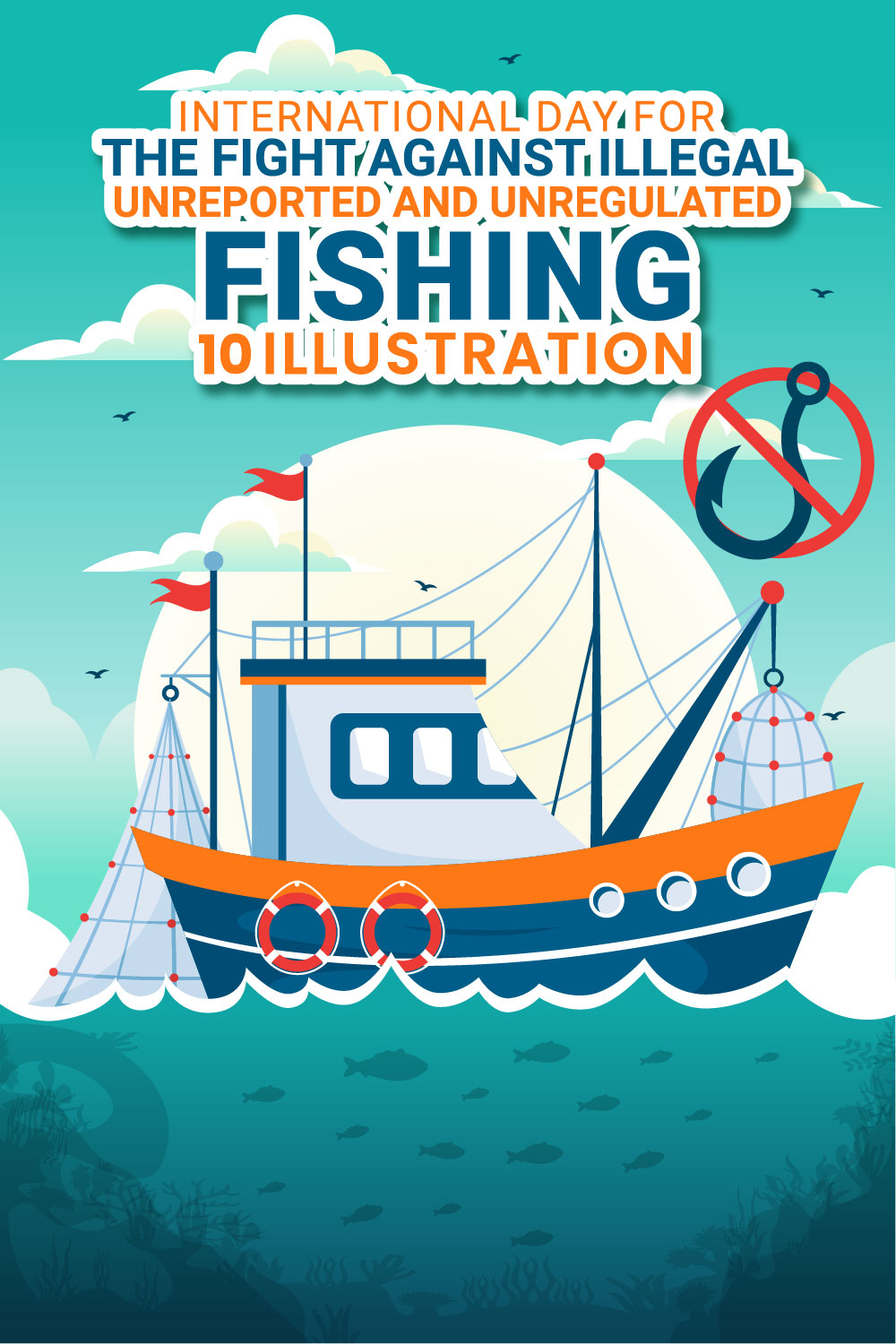 10 Day for the Illegal Against Fishing Illustration pinterest preview image.