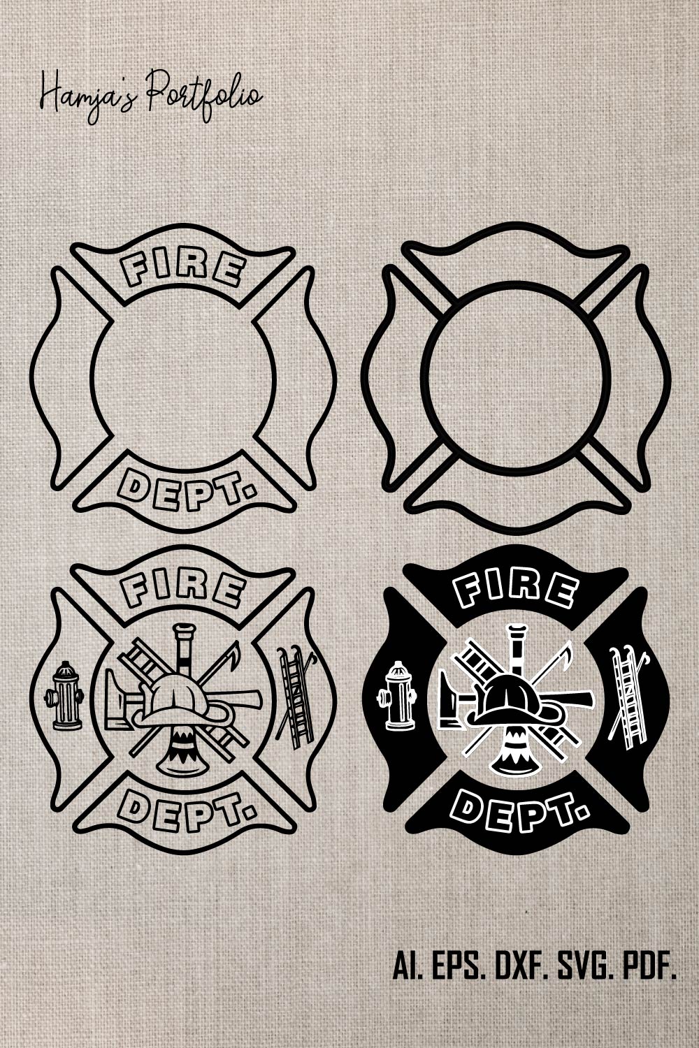 Fire Department Logo svg design, Firefighter Logo svg vector bundle ,Fire Department Logo vector design pinterest preview image.