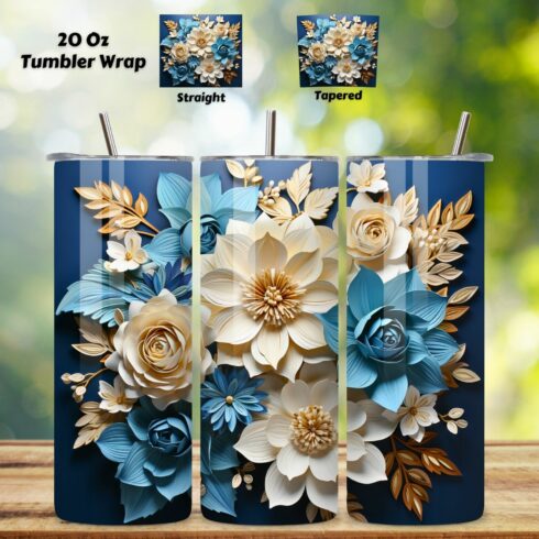 Spring Tumbler Wrap | 20 oz | Spring Print PNG | 3d Flowers, 3D Floral Tumbler Wrap, Sublimation Design, 20 oz Skinny Tumbler, Paper floral tumbler sublimation designs download, colorful cover image.