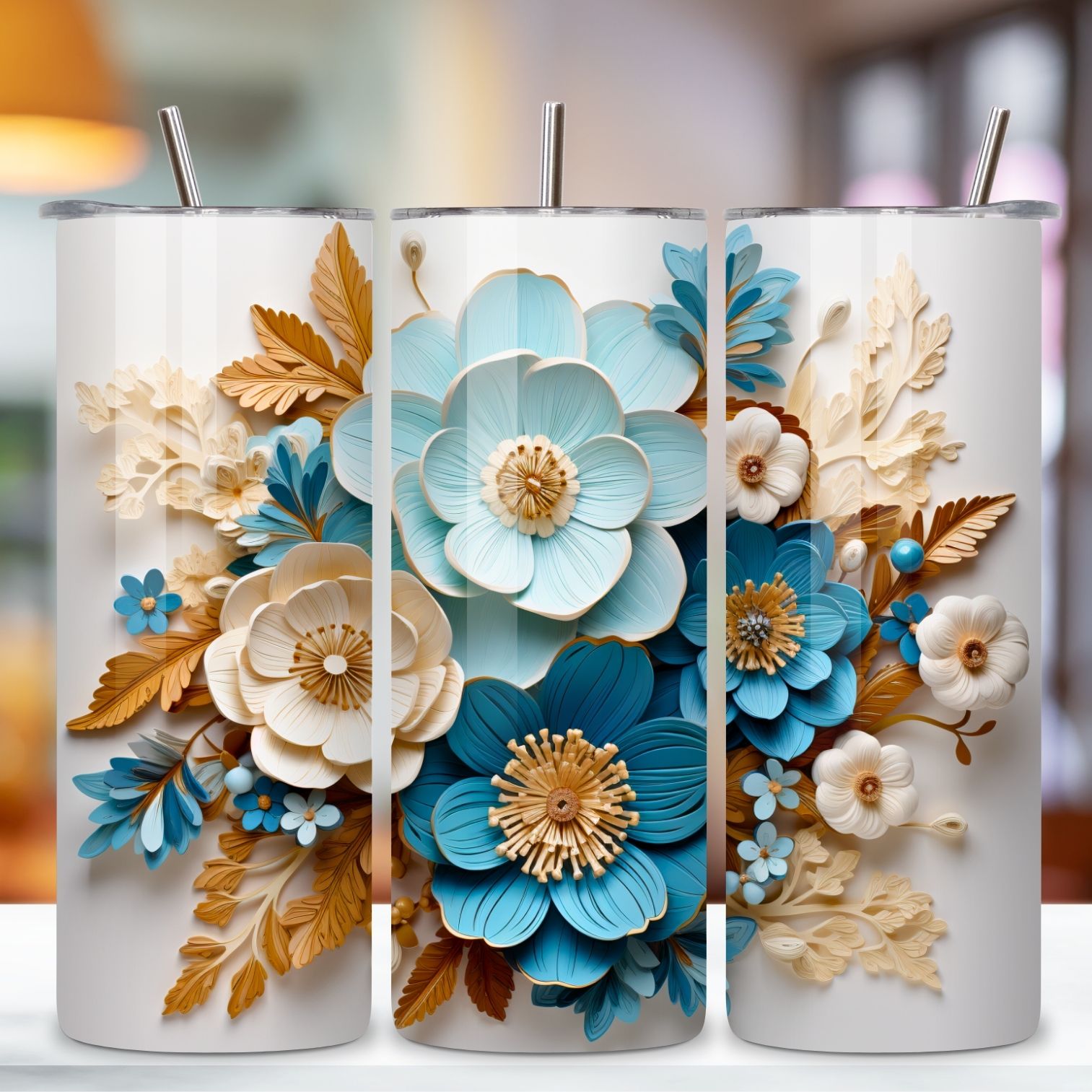 3d Spring Flowers Tumbler Wrap | 20 oz | Spring Print PNG, 3D Floral Tumbler Wrap, Sublimation Design, 20 oz Skinny Tumbler, Paper floral tumbler sublimation designs download, colorful preview image.