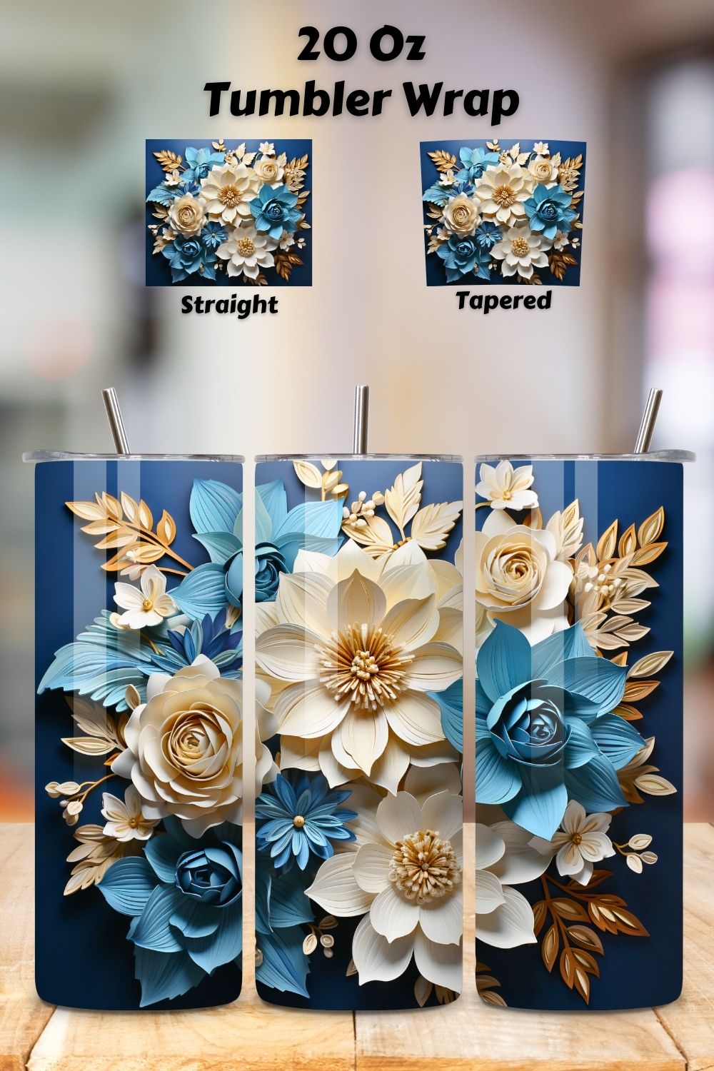 Spring Tumbler Wrap | 20 oz | Spring Print PNG | 3d Flowers, 3D Floral Tumbler Wrap, Sublimation Design, 20 oz Skinny Tumbler, Paper floral tumbler sublimation designs download, colorful pinterest preview image.