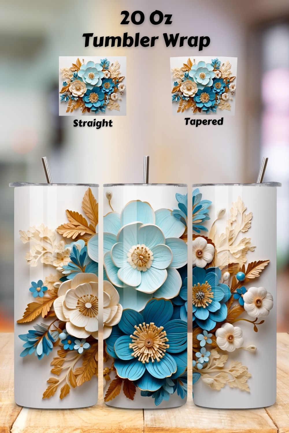3d Spring Flowers Tumbler Wrap | 20 oz | Spring Print PNG, 3D Floral Tumbler Wrap, Sublimation Design, 20 oz Skinny Tumbler, Paper floral tumbler sublimation designs download, colorful pinterest preview image.