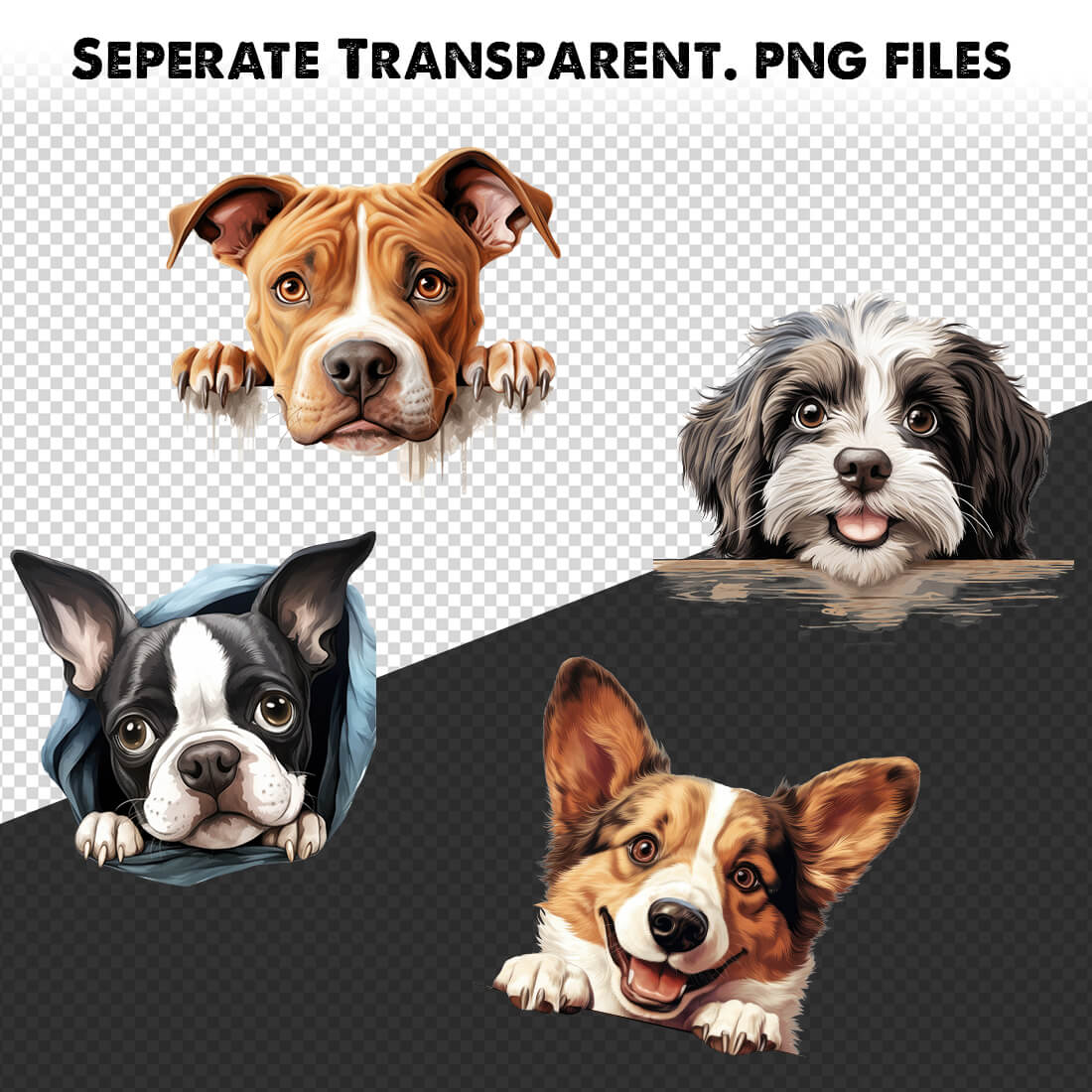 Cute and Funny Dog Breeds Clipart Bundle preview image.