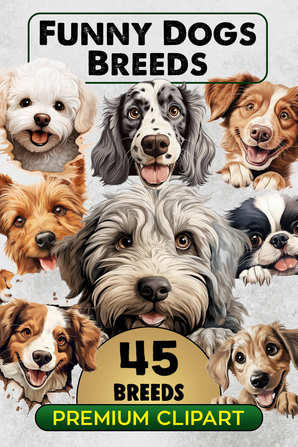 Cute and Funny Dog Breeds Clipart Bundle pinterest preview image.