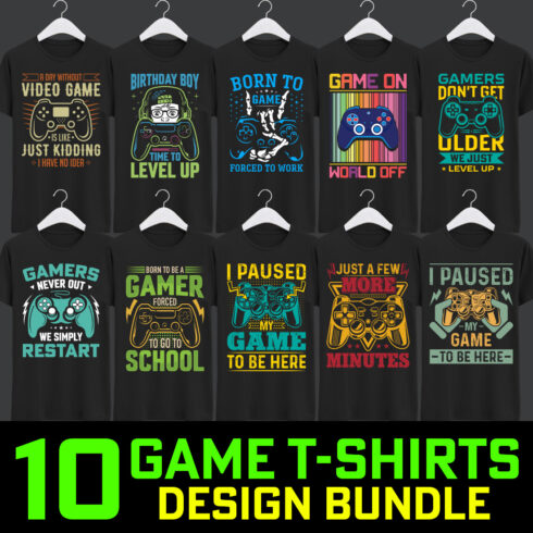 Best Gaming T-shirts Design Bundle for Game Lover cover image.