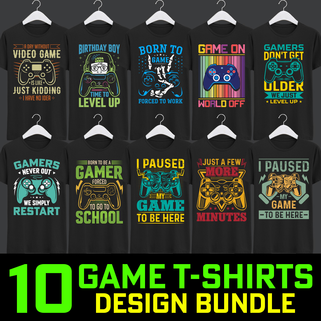 Best Gaming T-shirts Design Bundle for Game Lover cover image.