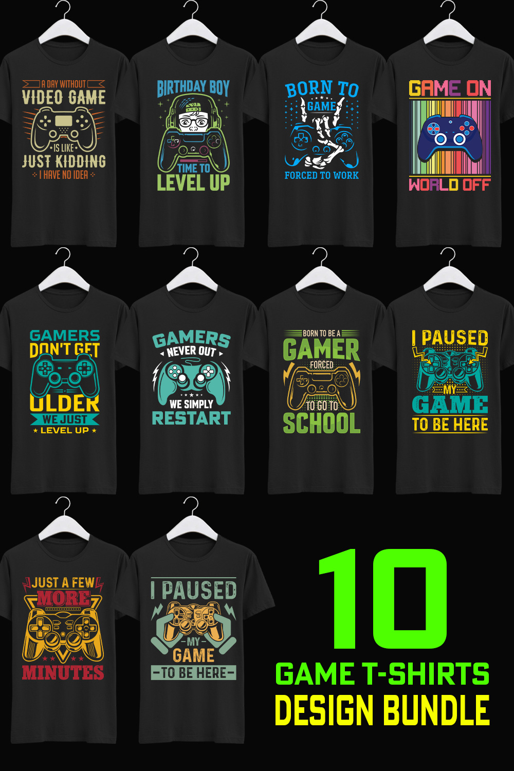 Best Gaming T-shirts Design Bundle for Game Lover pinterest preview image.