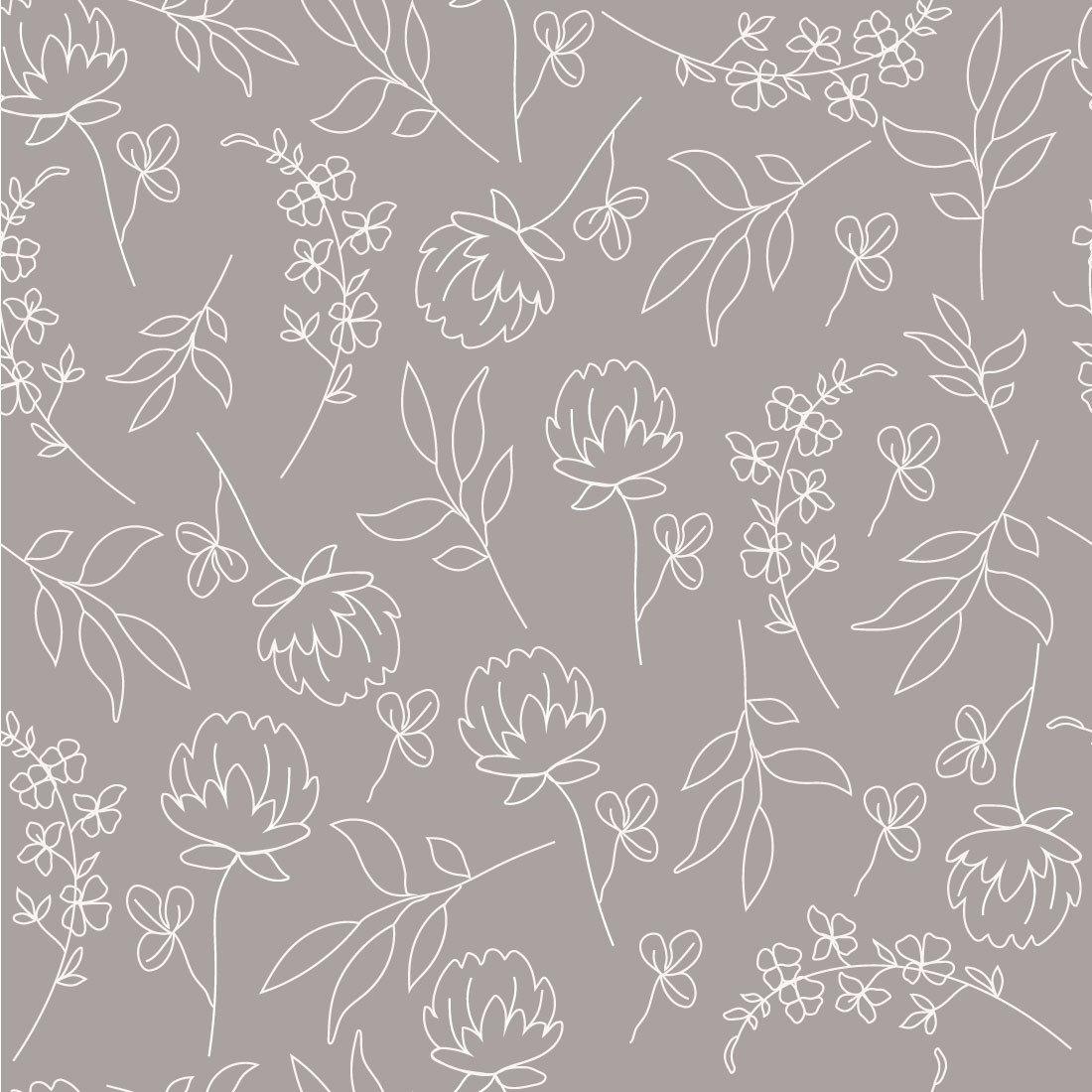 Gray Flower Line Art Seamless Pattern cover image.