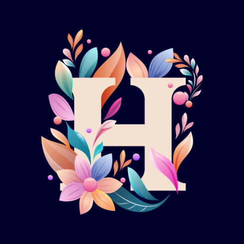 Floral alphabet H Logo for wedding invitations, greeting card, birthday, logo, poster other ideas cover image.