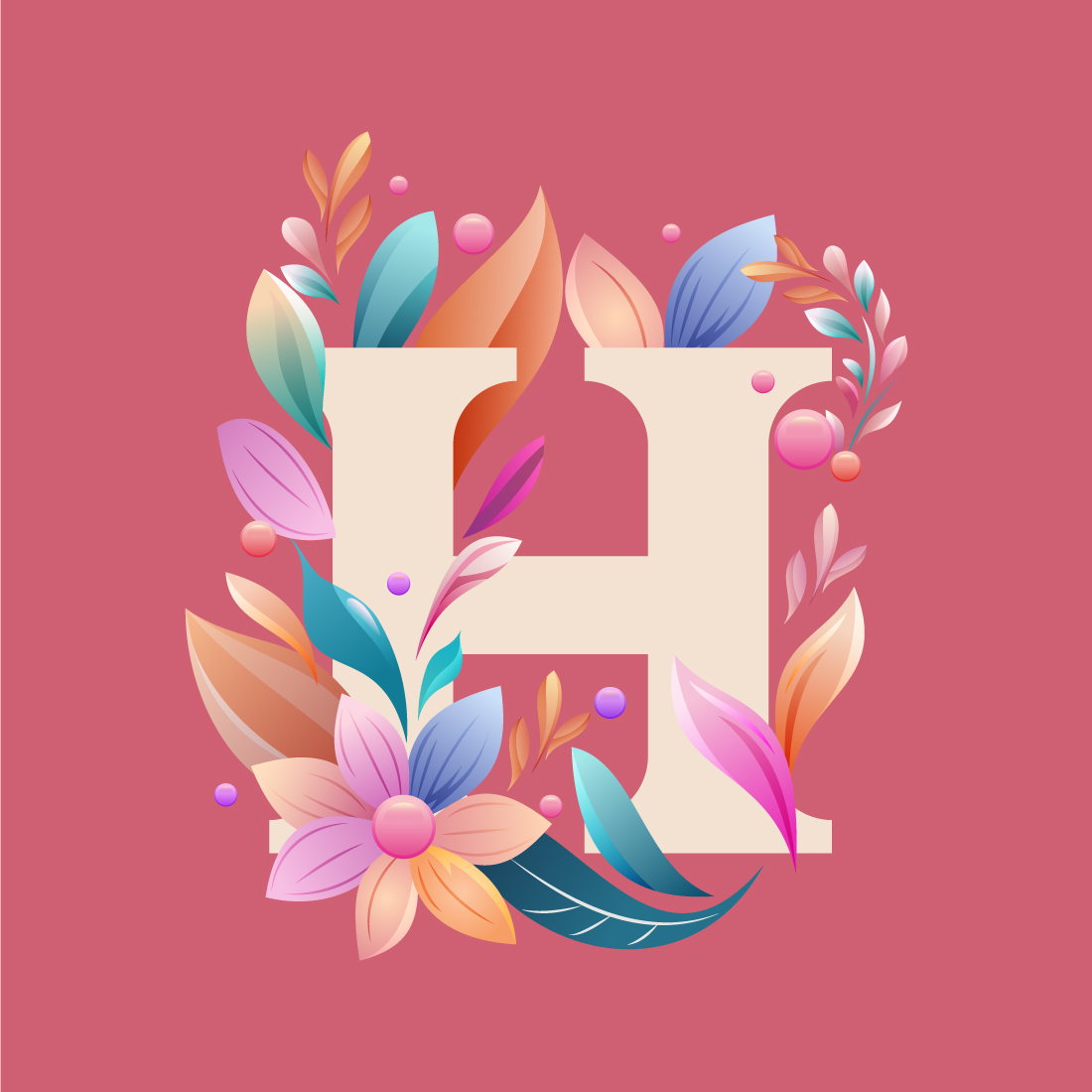 Floral alphabet H Logo for wedding invitations, greeting card, birthday, logo, poster other ideas preview image.