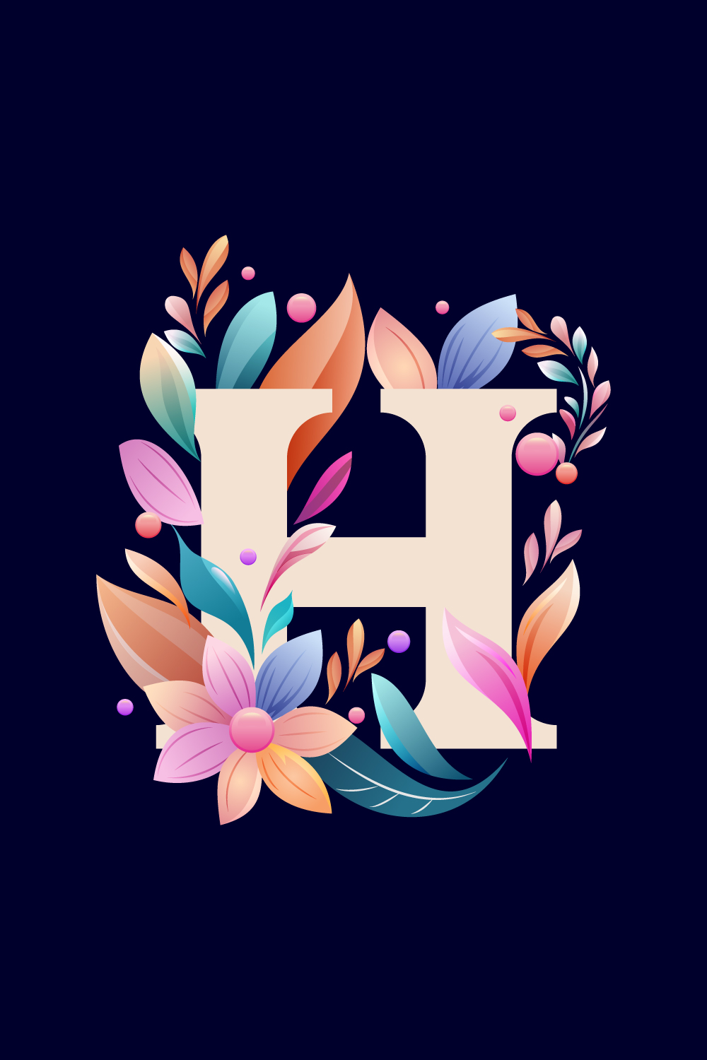 Floral alphabet H Logo for wedding invitations, greeting card, birthday, logo, poster other ideas pinterest preview image.