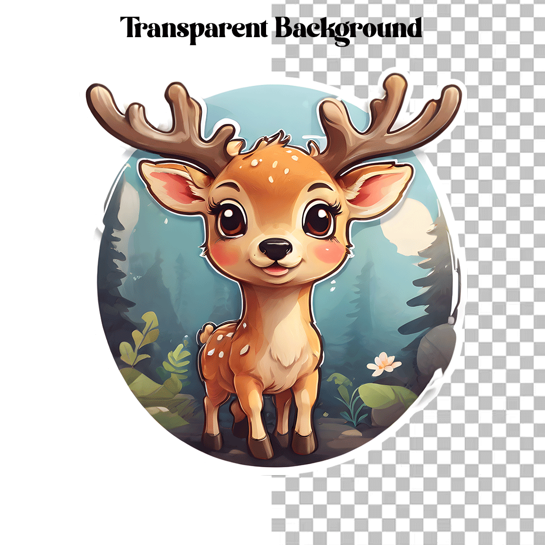 Cute Deer Illustrational Sticker Unique preview image.