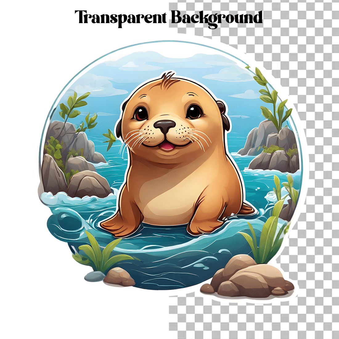 Cute Sea Lion Illustrational Sticker Unique preview image.