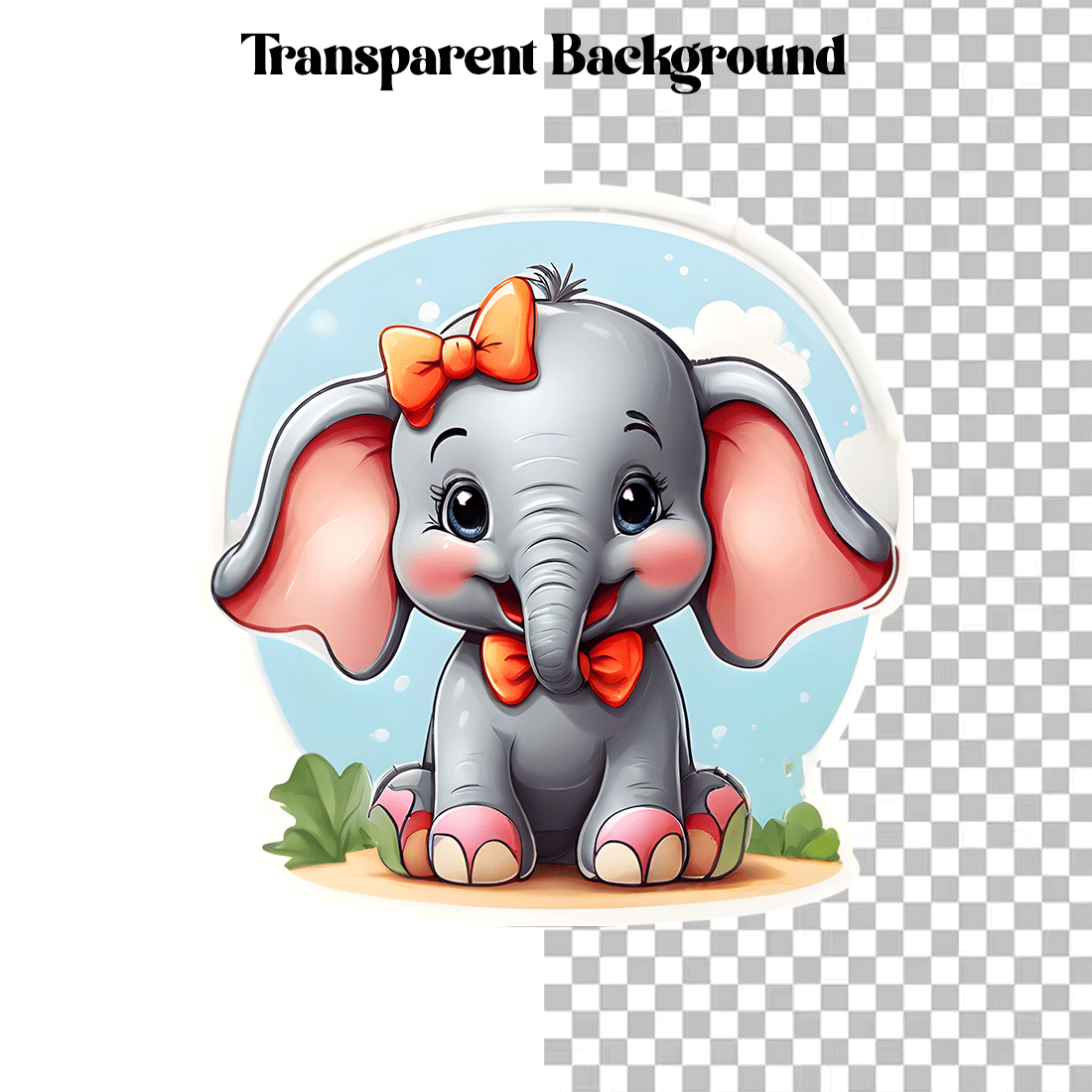 Cute Elephant Illustrational Sticker Unique preview image.
