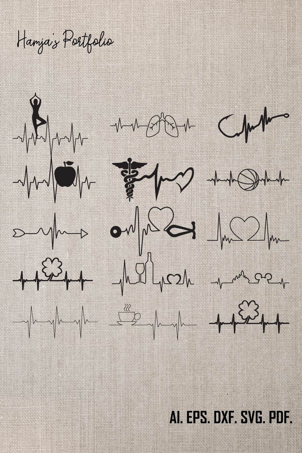 Heartbeat icon logo, Heartbeat vector sign symbol, Heartbeat logo vector svg bundle,Heart Beat Wave Line Logo Vector bundle pinterest preview image.