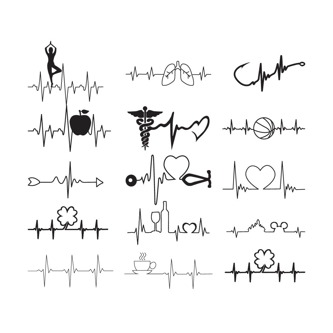 Heartbeat icon logo, Heartbeat vector sign symbol, Heartbeat logo vector svg bundle,Heart Beat Wave Line Logo Vector bundle cover image.