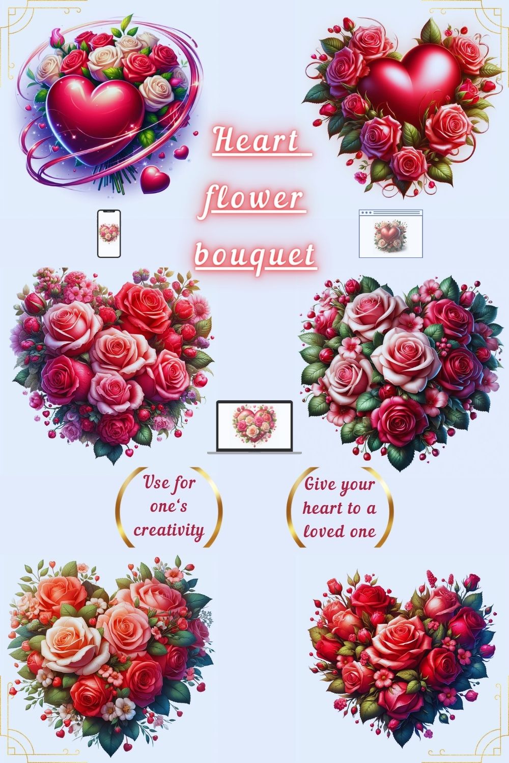 Heart flower clipart pinterest preview image.