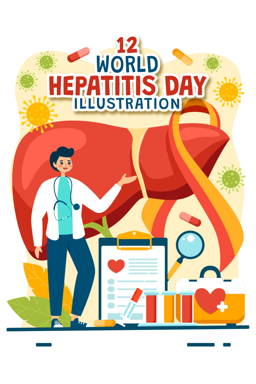 12 World Hepatitis Day Illustration pinterest preview image.