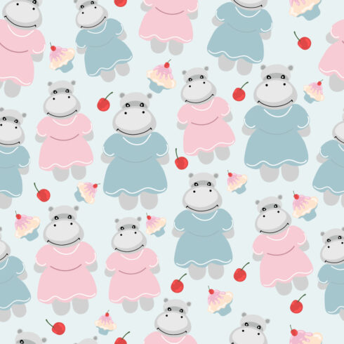 Cute Hippo Seamless Pattern cover image.
