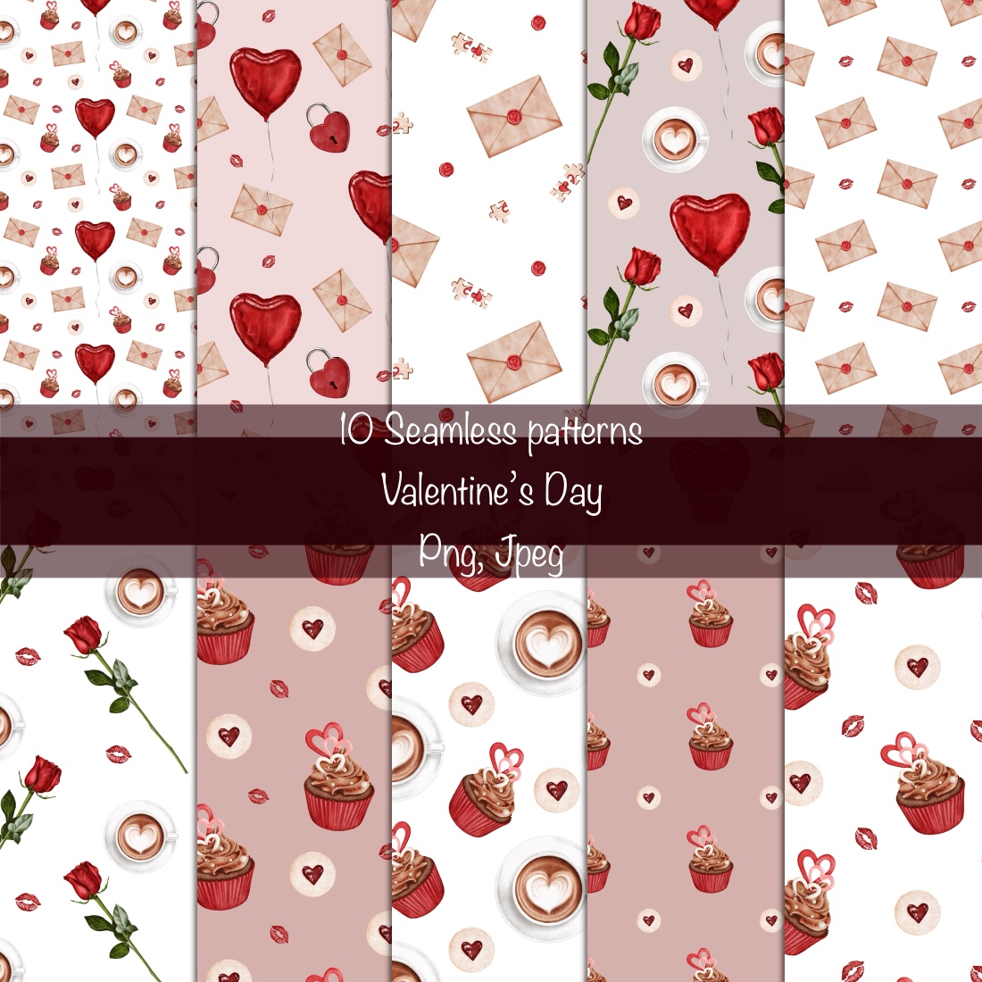 3 Seamless patterns for Valentine's Day - MasterBundles