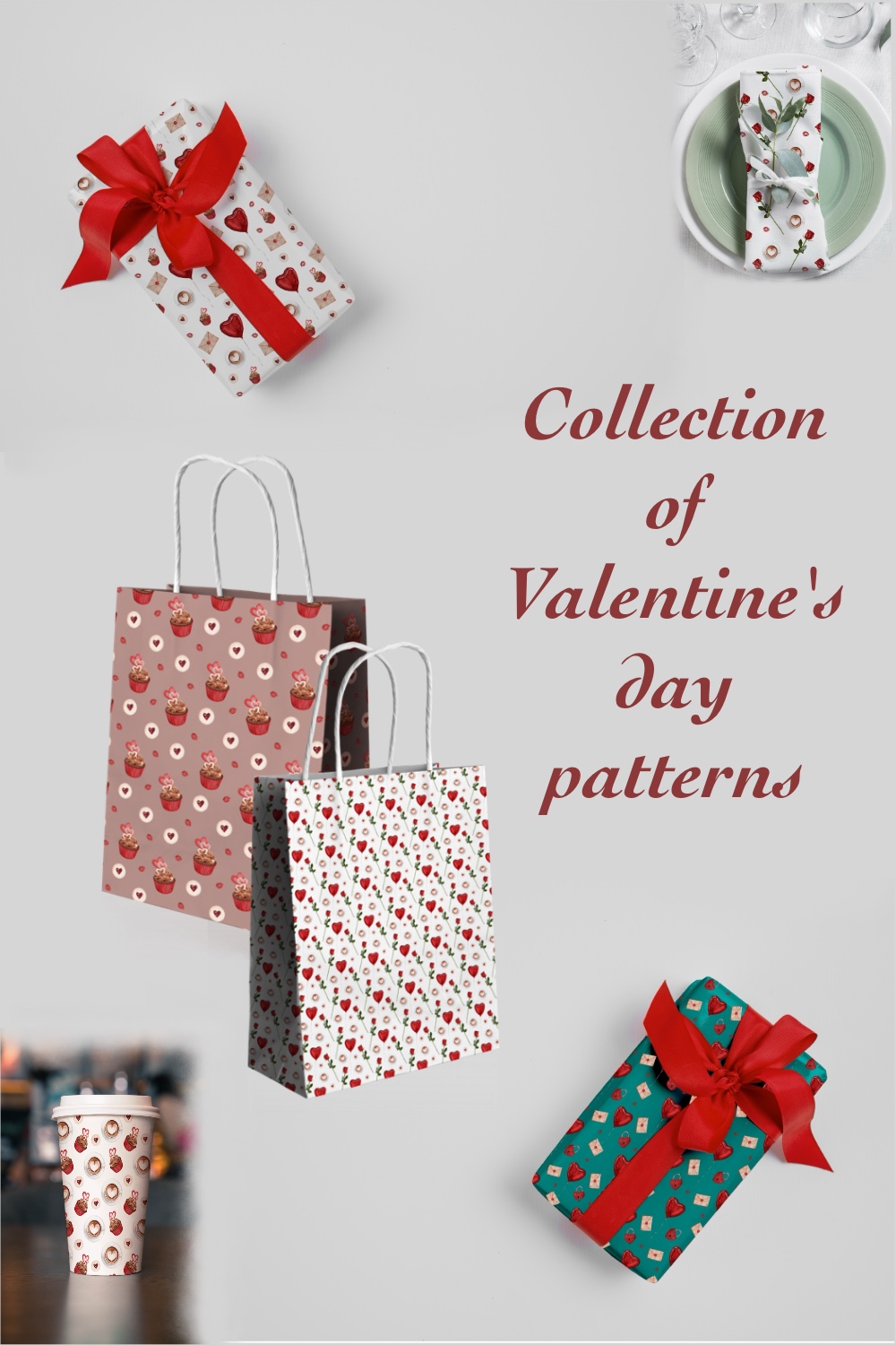 Collection of Valentine's Day patterns pinterest preview image.
